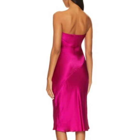 Amanda Uprichard Shiran Strapless Midi Dress in Magenta silk - Picture 2 of 8